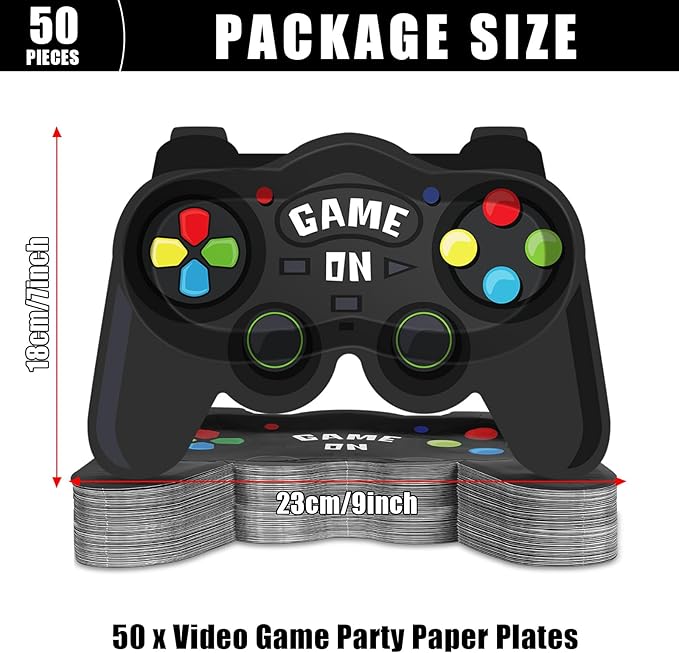 CHUNNIN 50 PCS Video Games Party Plates Gaming Dessert Disposable Plates for Kids Video Game Themed Party Supplies Game On Paper Tableware Birthday Decorations Supplies