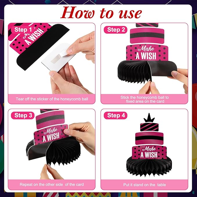 Pajean 8 Pieces Pink and Black Birthday Party Honeycomb Centerpieces Pink and Black Table Centerpieces Decorations Table Centerpiece Sign for Kids Adults Party Supplies
