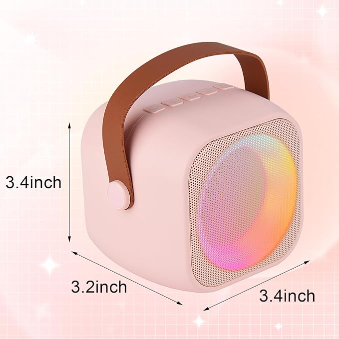 Karaoke Machine for Kids Adults, Mini Portable Bluetooth Karaoke Speaker with 2 Wireless Microphone and Lights,Toys for All Smartphones,Birthday, Family,Home Party Pink