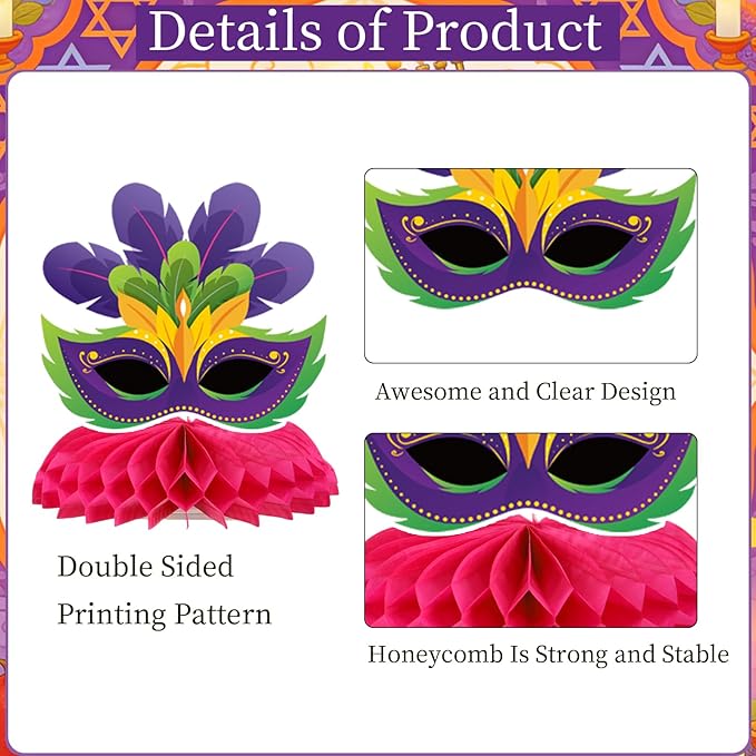 Happy Purim Decorations for Party - 12PCS Purim Party Honeycomb Centerpieces Table Decor, Jewish Groggers Hamantaschen Festival Holiday Carnival Supplies