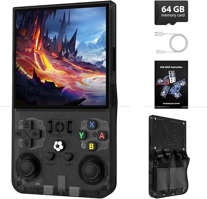 R36MAX Retro Handheld Game Console, 64GB Retro Gaming Console with 4.0 Inch Screen, Portable Video Game Consoles with 4000mAh Battery and Multiple Emulators, Open Linux System (Ink Black)