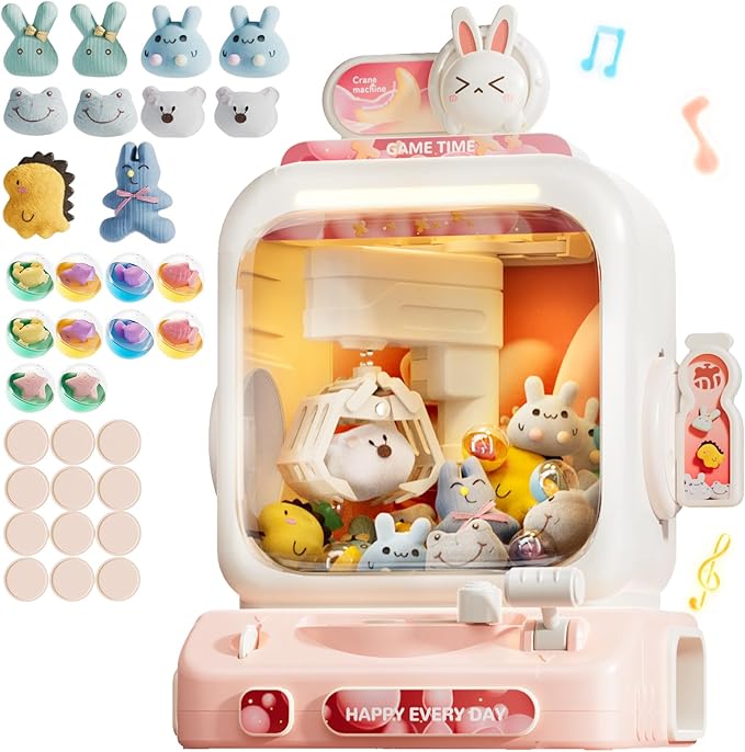 Claw Machine for Kids, Mini Vending Machines with Music Candy Grabber Prize Dispenser Toys for Girls Boys Age 3 4 5 6, Pink Electronic Claw Game Machine for Party Birthday Chirstmas Gifts (Rabbit)