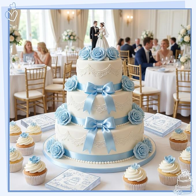 100 Pcs Wedding Napkins, Blue and White Engagement Cocktail Napkins Something Blue Bridal Shower Napkin for Bachelorette Party, Wedding, Bridal Shower