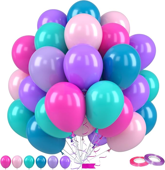 Pink Blue Purple Balloons, 50Pcs 12 Inches Hot Pink Retro Purple Blue Balloons for Girls Birthday Magic Theme Party Decorations Baby Shower Engagement Backdrop Party Supplies