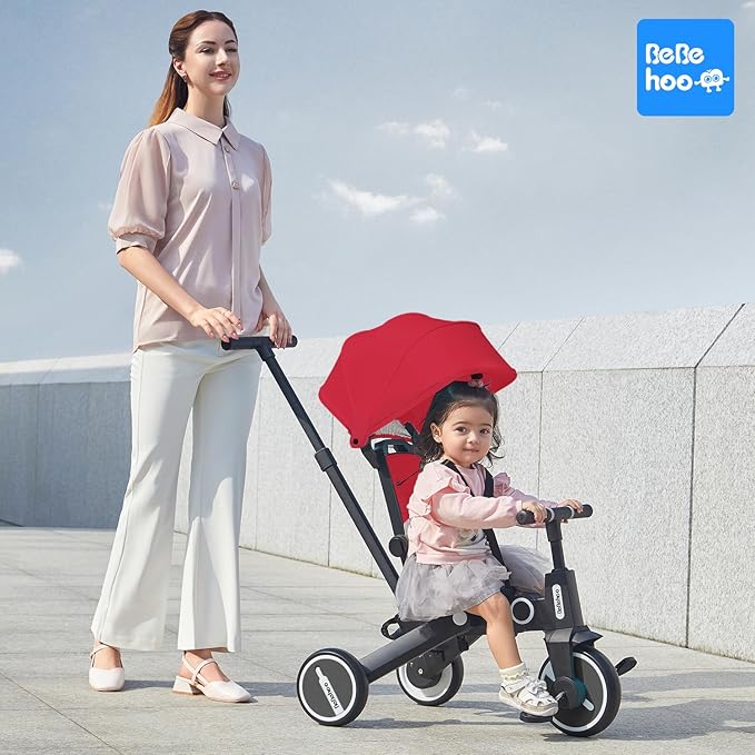 Tricycle Stroller for Toddler,Foldable Baby Tricycle,Kids Balance Bike with Push Handle,Toddlers Stroller Bike with 1 to 5 Years,7-in-1 Push Tricycle Bike for Kids (Red)