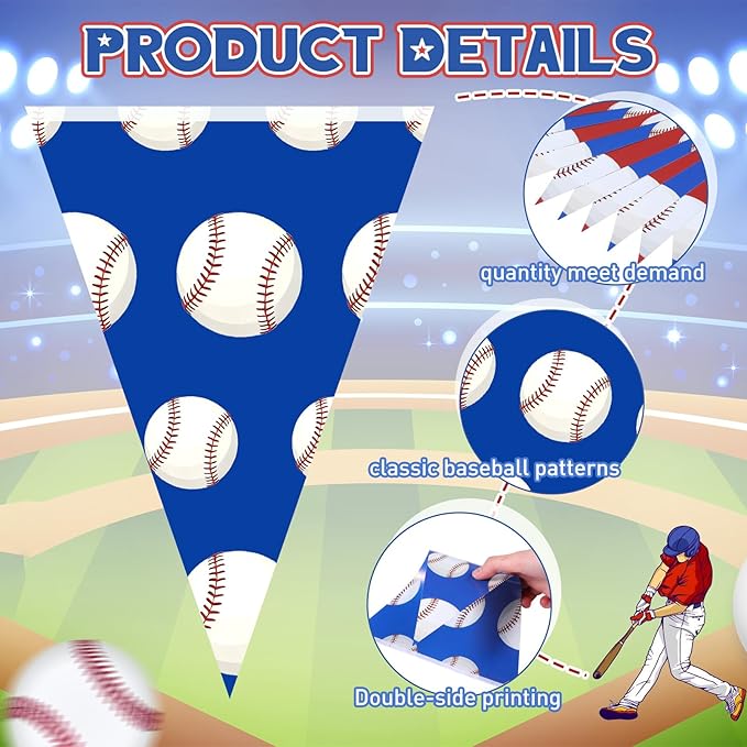Faccito 5 Pack Baseball Banners Party Decorations Sports Championship Pennants Hanging Decor Themed Triangle Flags Athletics Game Garland for Birthday Party Supplies (Multicolor)