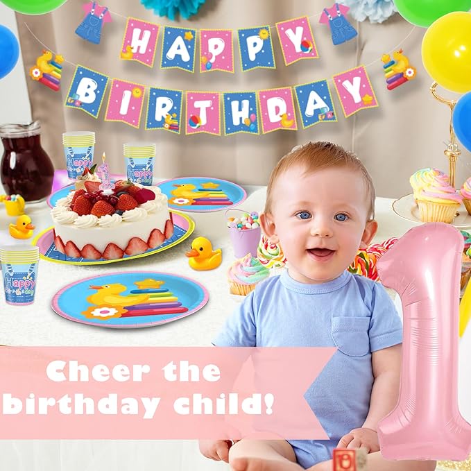 English Teacher Party Supplies, Fufuddz Rainbow Birthday Decorations Cartoon Teacher Party Plates and Napkins for Girls Boys 1st Birthday Banner Balloons Tablecloth Candle, Tableware Set for 24 Guests
