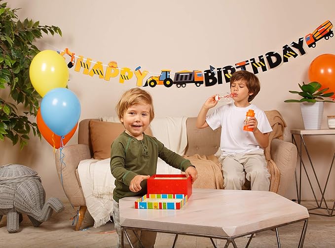 Construction Birthday Party Supplies Banner | Baby Boy Toddler Kids Birthday Truck Decorations - Huge 8-feet Long Under Construction Decor - The Perfect Decoration for your Party