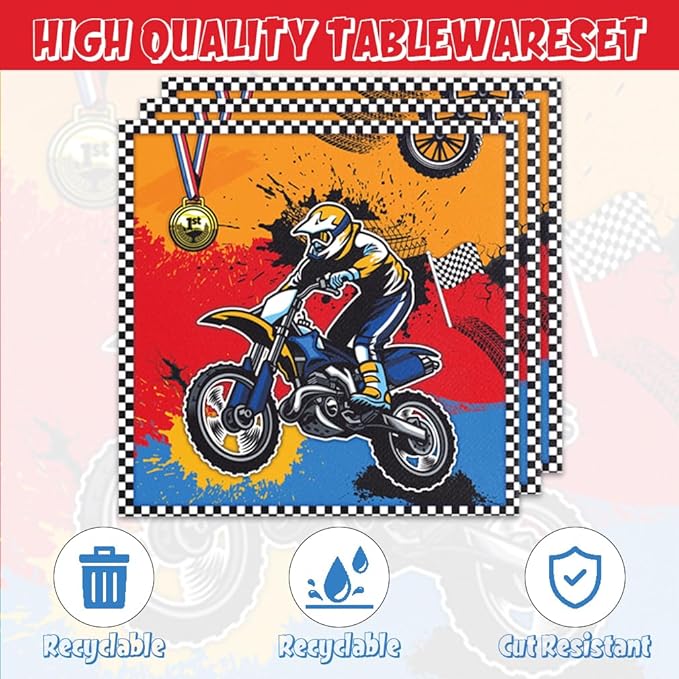 41pcs Dirt Bike Party Supplies ,include 20 Plates, 20 Napkin and 1pcs Tablecloth,Used for Motocross Dirt Bike Birthday Party Decoration (Orange Dirt Bike)