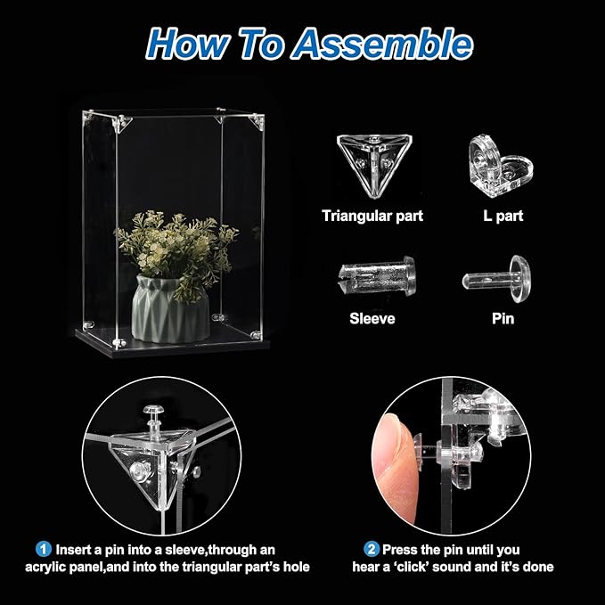 MECCANIXITY Acrylic Display Case, 8"x6"x13.8" Clear Display Box Assemble Dustproof Storage Organizer Showcase for Collectibles Action Figures