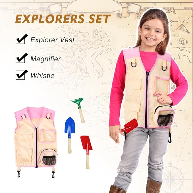 Vicenpal 5 Sets Kids Dress up Clothes Doctor Kids Explorer Costume Lab Coat Chef Outfit Fireman Costume with Accessories Set Toddler Children Cosplay