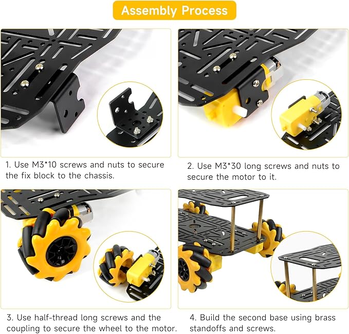 Mecanum Robot Chassis Car Kit with 360° Omnidirectional Wheel, Aluminum Alloy Frame, 60mm Omnidirectional Wheels, TT Motor, Robotic Moving Platform for DIY Education Robot