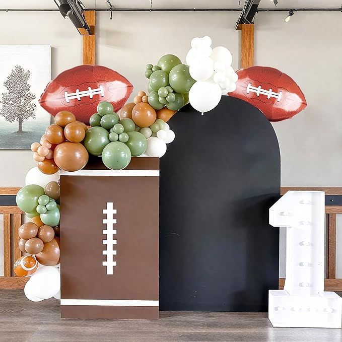 Football Balloons, 12 Inch Sage Green White Brown Football Printed with Football Foil Balloon For Boys Game Sports Birthday Party Football Themed Decorations
