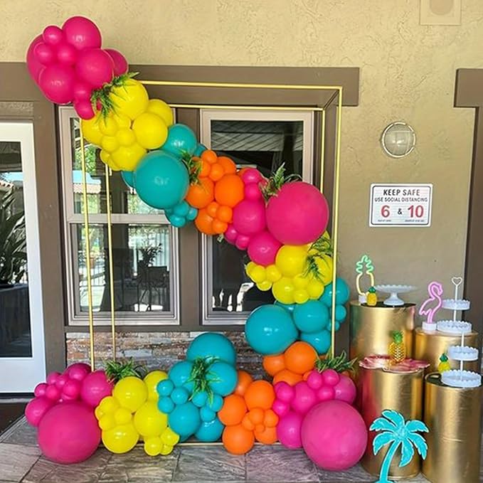 Tropical Balloons 60PCS Summer Hawaiian Balloon Colorful Neon Hot Pink Green Teal Orange Multicolor Latex Helium Ballon for Birthday Baby Shower Aloha Luau Pool Tropical Party Decorations