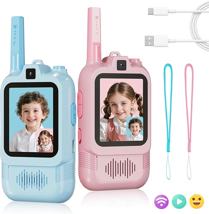 Video Walkie Talkies for Kids, Dual Camera 2-Pack Rechargeable Video Intercom,1600 Ft Range 2 Way Radios Toys|Voice Chat&Photo, Gifts for Age 3-12 Boys Girls Indoor Outdoor Games, Camping (Pink/Blue)