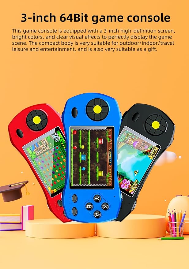 3-inch Racing Car Appearance Video Game Console Built-in 250 64bit Games AV-Out Students/Adults Handheld Toys Kid's Birthday Home/Outdoor/Travel Entertainment