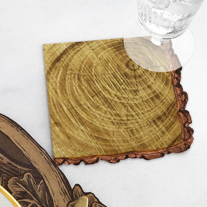 100Pcs Wood Grain Napkins, Disposable Wood Paper Napkins, Brown Birthday Decorations Napkins for for Lumberjack Rustic Party Decorations Woodland Decorations Camping Supplies, 13 x 13 Inches