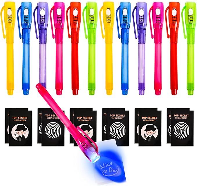 12 Pack Spy Pen with Notebook Set, Upgraded Invisible Ink Pen with UV Light Magic Marker for Secret Messages Spy Kit Games, Birthday Party Easter Valentine's Day Gifts for Boys Girls Kids Ages 3+