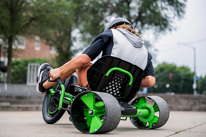 Huffy Green Machine 20 Inch Drift Trike, Sleek Ergonomic Design, Adjustable Seat, Durable Steel Frame, Easy to Operate, Drift Trike for Kids Ages 8+, LED Light Accents, Coaster Brake, Green and Black