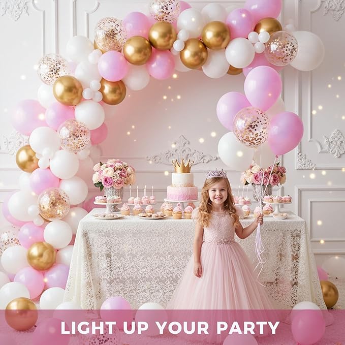 LovesTown 110PCS Latex Balloons, 12inch Helium Party Balloons Arch with Ribbon for Birthday Baby Shower Wedding Party Decorations Pink (Pack of 2)