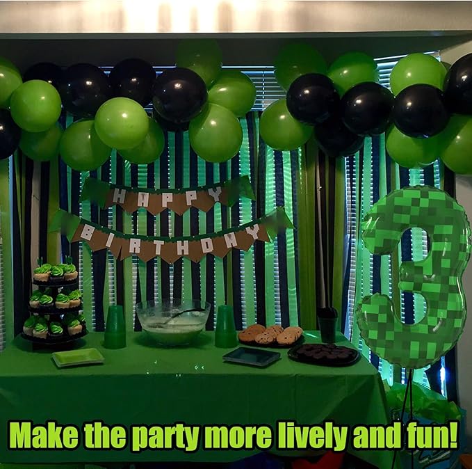 40 Inch Green Pixel Miner Theme Number Balloons Large Birthday Party Number Balloons Mining Gaming for Kids Birthday Party Decoration Supplies (Number 3)