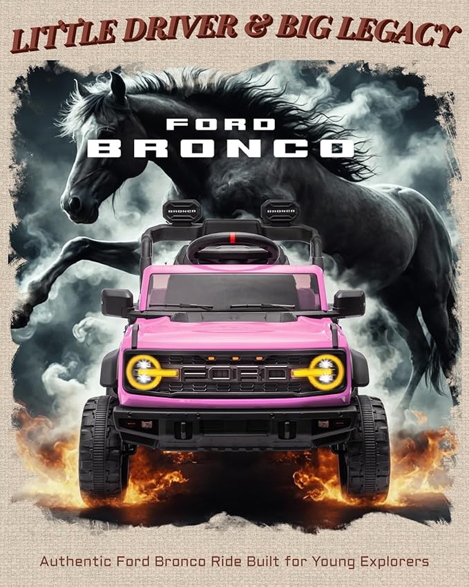 First Ride On 12V Electric Ride on Toys for Toddler, Ford Bronco Raptor Kids Ride on Car with Remote Control, 12 Volt Battery Powered Cars for Children with Smooth Start, Bluetooth (12V, Pink)