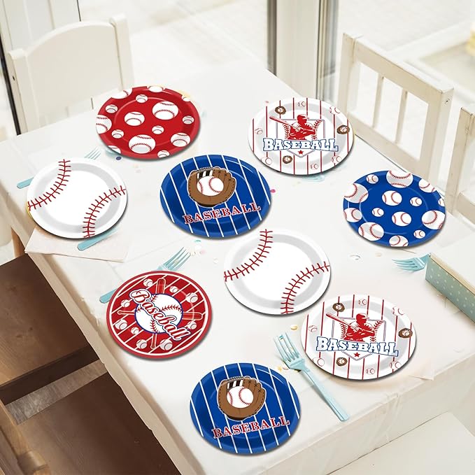 60Pcs Baseball Birthday Party Supplies Baseball Dessert Plates 7inch Disposable Baseballs Tableware Party Decorations for Sport Baseballs Gamed Day Parties Supplies Favors for 60 Guest