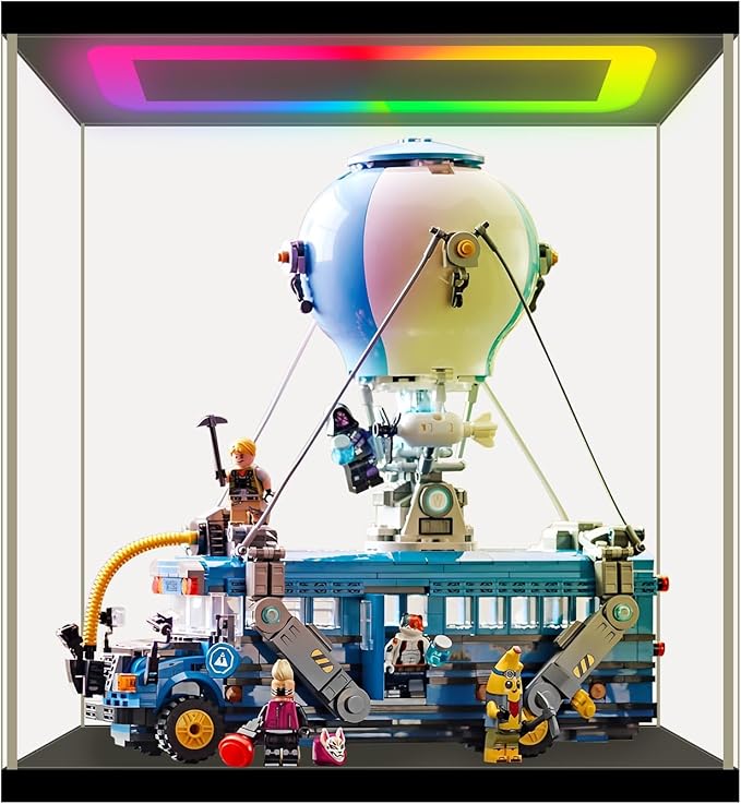 NONEMEY Clear Acrylic Display Case with RGB LED Light for Lego 77073, Dustproof Model Showcase Organizer Box, Display Case for Collectibles Bearbrick (13x7.1x12.6 inch, 33x18x32cm)