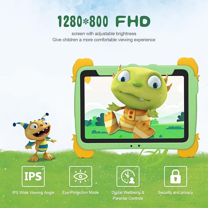 C idea 10.1 inch Kids Tablets,Android 13 Tablet for Kids,Children Tablet 4GB RAM+64GB ROM(1TB TF), FHD IPS Screen,5 Hours Battery,5G WiFi,Great Gift for Toddler(Green)