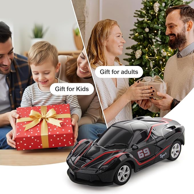 SASBSC 1/64 Mini Rc Car Toys for Boys Age 4-7 8-12, 2.4GHz Small App & Remote Control Cars with 3 Speed Modes for Kids Adults Rechargeable Desktop Toy Race Sports Car Gifts for Birthday (Black)