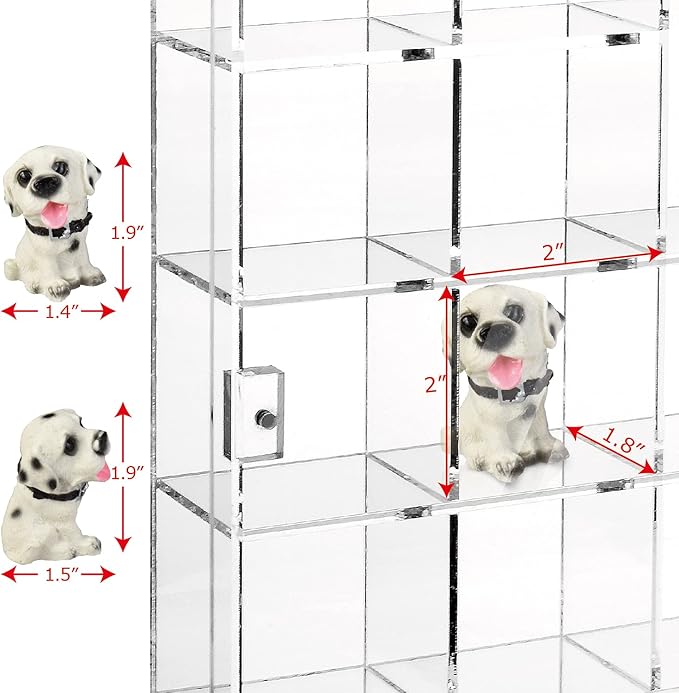Ikee Design Premium Acrylic Collection 25 Compartments Display Case with Magnets Door, Wall-Mounted Storage Organizer Rack for Small Pop Figure, Doll and Gemstones, Compartment: 2 W x 1.8D x 2H in