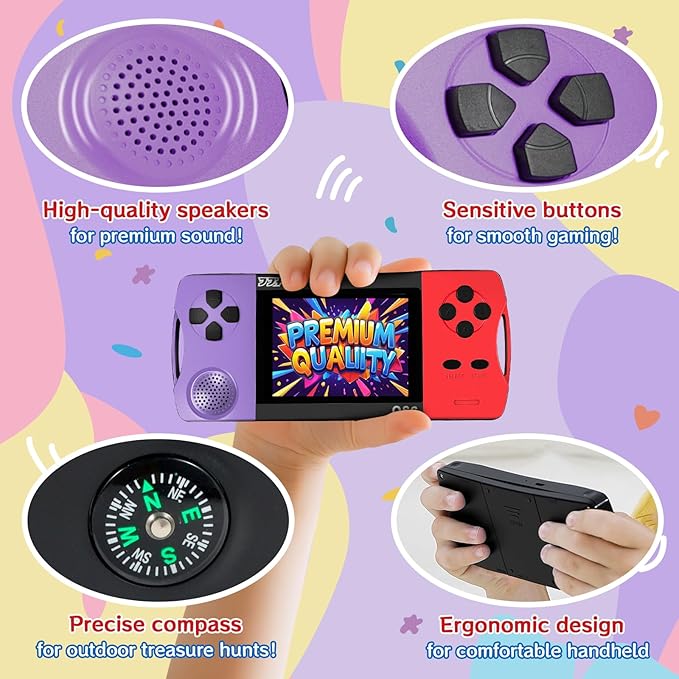 16 Bit Handheld Games for Kids with 3.5" IPS Large Screen Built-in 216 Retro Video Games Portable Gaming Player with Rechargeable Battery Mini Arcade Electronic Toy Gifts for Boys Girls (Purple+Red)