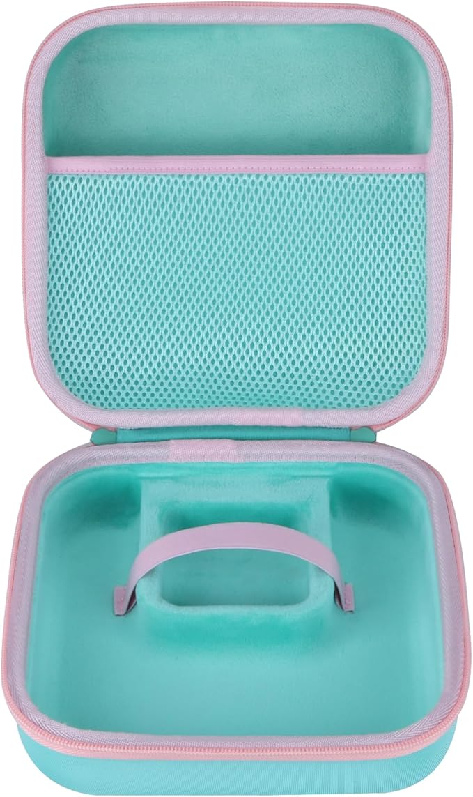 Storage Case Compatible with YOTO Mini + Headphones Kids Audio Player Travel Device Stories Music Podcast Radio Speaker (Teal + Pink Zipper)