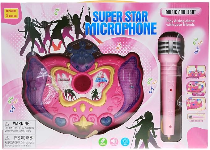 Kid Fun LilPals Princess Karaoke -Children's Toy Stand Up Microphone Play Set w/Built-in MP3 Player, Speaker, Adjustable Height (Pink)