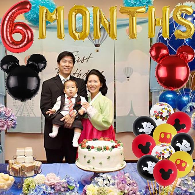 Red Boys Half Birthday Decorations Red Cartoon 6 Months Balloons Boys Six Months Banner for Boys 1/2 Birthday Baby Shower Party Supplies Decorations