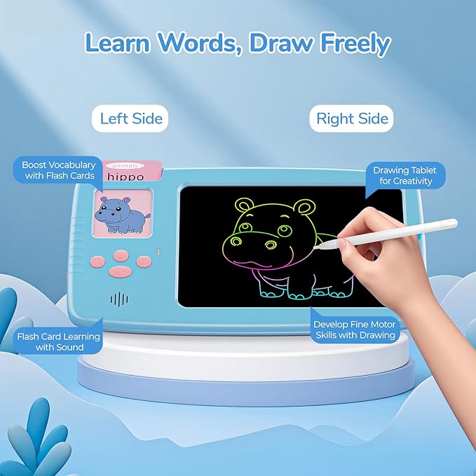 Talking Flash Cards for Toddlers - 2-in-1 LCD Writing Tablet Kids - Montessori Language Learning with 510 Words - Autism & Speech Therapy Toys for Children Gifts, Blue