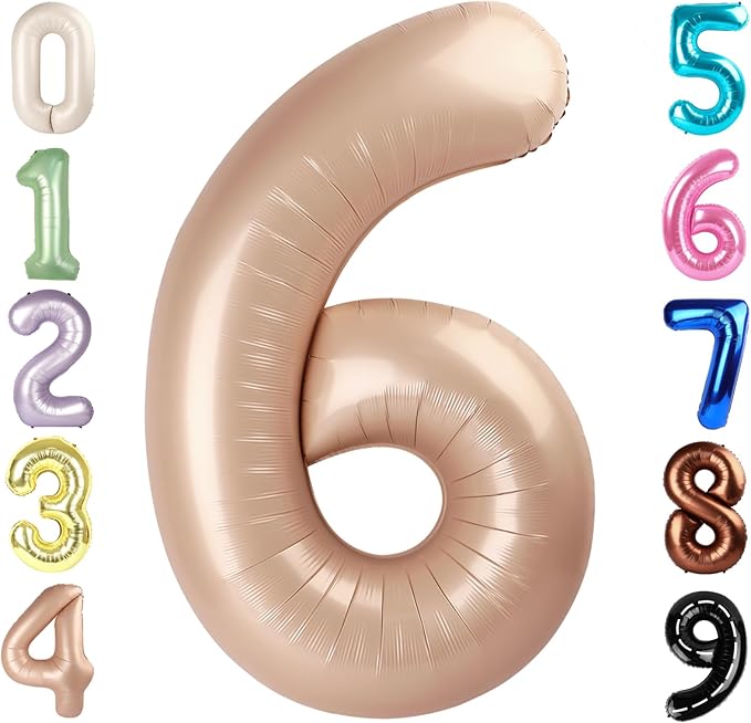 Number 6 Balloon 40 Inch, 6 7 Six Seven Birthday Decorations, 6th Birthday Balloon for Boy Girl, Light Brown 16 60 61 65 Numbers Balloons Graduations Anniversary Supplies