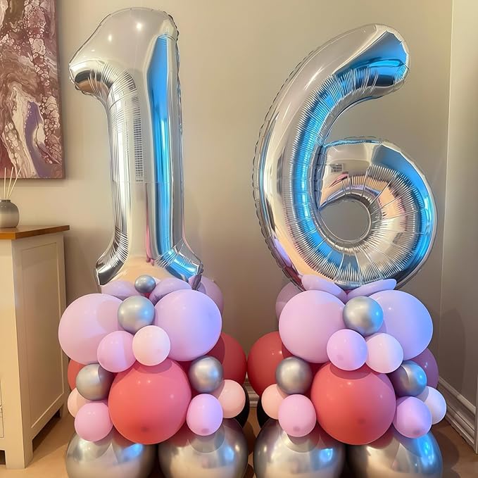 Silver 12th Birthday Balloons for Boys, 40 Inch Mylar Self Inflating 12 Balloon Number, Big Foil 1 and 2 Helium Balloons for Women Girls 21st Birthday Party Decorations Anniversary Decor Supplies