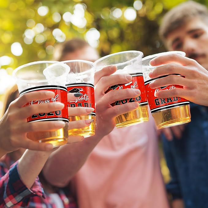Gatherfun Class of 2026 Celebration - 100 Pcs 16oz Red Graduation Plastic Cups for Sturdy & Durable Drinkware for Grad Festivities | Essential Graduation Party Supplies & Decorations