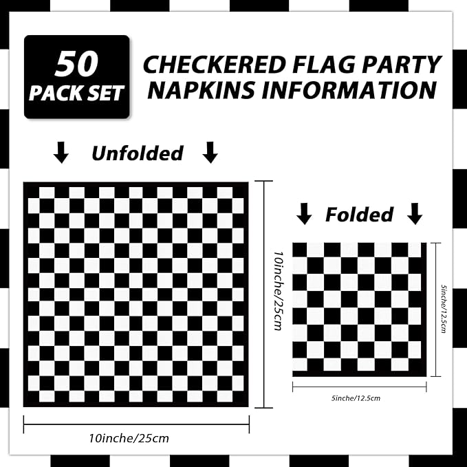 50 Pack Black and White Checkered Flag Party Napkins Disposable Race Car Birthday Party Supplies Racing Car Theme Party Paper Lunch Napkins for Baby Shower Kids Men Party Decorations Favors