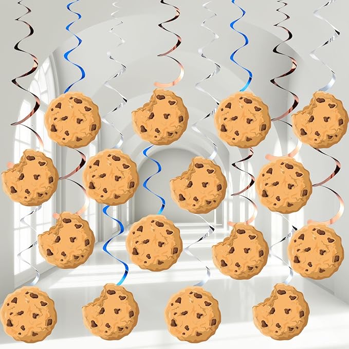 Pajean Cookie Party Decorations Chocolate Chip Cookie Hanging Swirls Paper Cutouts Ceiling Streamers for Street Theme Birthday Baby Shower Party Decorations Supplies