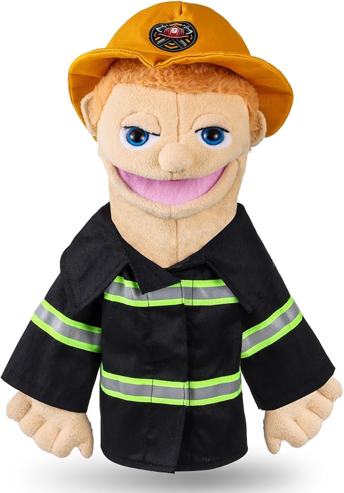 Role Play Hand Puppets Hand Plush Chef Doctor Fireman Pirate Detective Athlete Nurse Worker Hand Puppet Toys Puppets for Kids Storytelling Imaginative Pretend Play Teaching Preschool(Fireman)