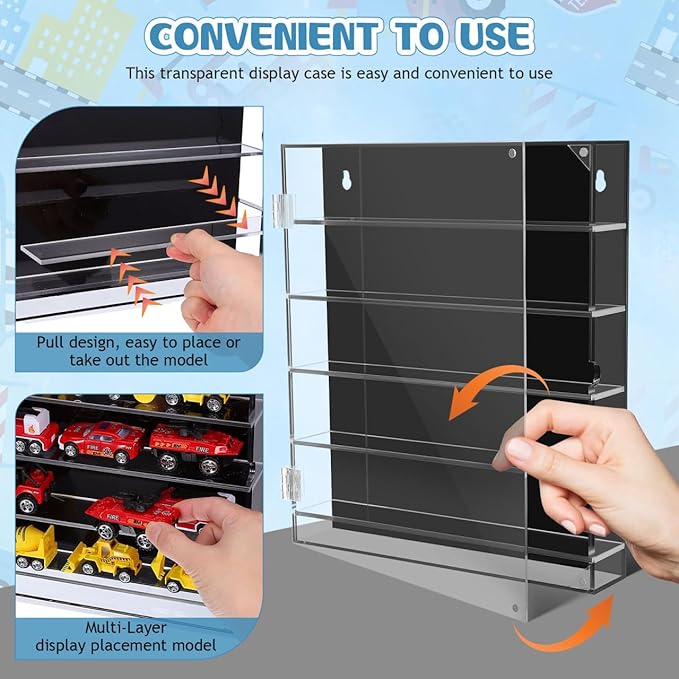 Acrylic Toy Car Storage Organizer with Compartment Display Rack for Boy Girl Transparent Showcase for Collectibles Models Figures