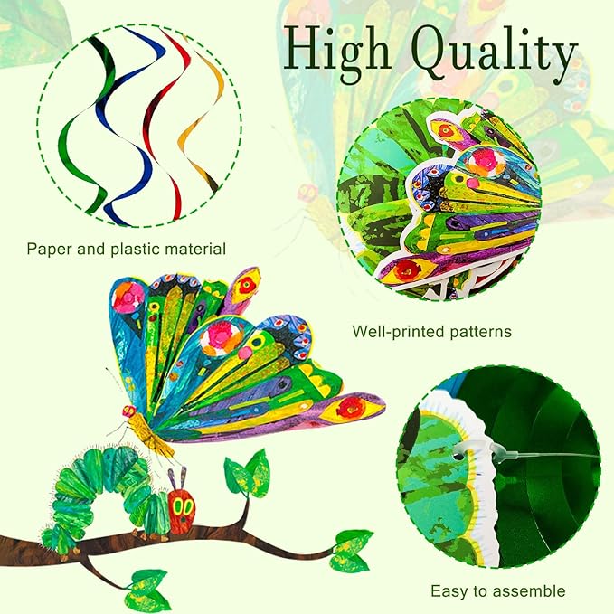 The Very Hungry Caterpillar Hanging Swirl, 40pcs Caterpillar Butterfly Birthday Hanging Swirl for Hungry Caterpillar Birthday Decorations