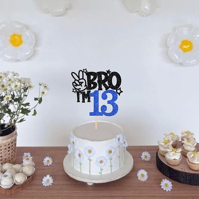 1 PCS Brother I'm 13 Cake Topper Glitter Star Happy 13th Birthday Cake Pick Bro I'm 13 Cake Decoration It's My 13th Birthday Decorations for Boys Cheers to 13 Years Old Birthday Party Supplies Blue