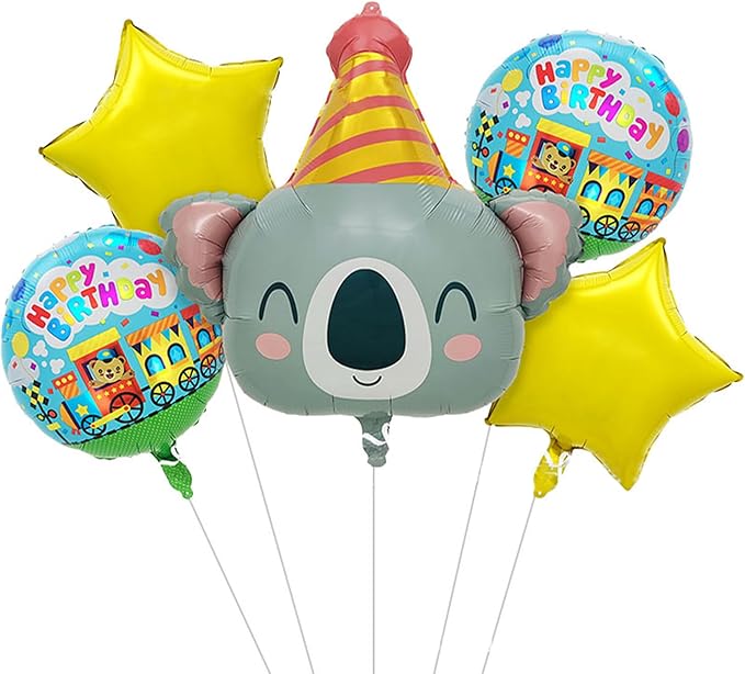 3D Koala Foil Animal Balloons,Kids Birthday Party Supplies,Baby Shower Jungle Themed Decorations Woodland Safari Animal Balloon 5Pcs