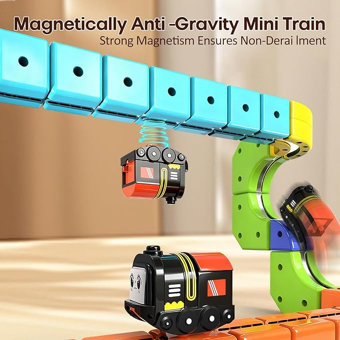 3D Gravity-Defying Electric Magnetic Train Set,Modular Reconfigurable Race Track Kit, STEM Educational Building Toy for Kids 3-12, Safe & Durable for Boys Girls