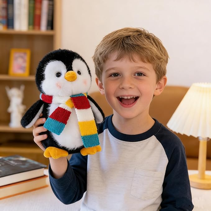 Penguin Stuffed Animal Cute Plush Doll Toy 8 inch for Girls Boys Christmas(Scarf Penguin)