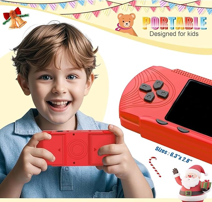 Handheld Games for Kids - Kids Video Game Player Preloaded 258 Retro Video Games, Portable Gaming Player with 3 Cartridges & 3" HD Screen Travel Electronic Toy Birthday Xmas Gift for Boys Kids 4-12