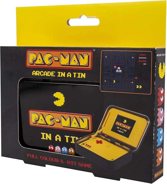 PAC-Man Arcade Game in a Tin. Full Colour 8-bit Game with Original Sounds & Graphics. Classic PAC-Man Gameplay. Includes 2.4” Screen. Officially Licensed PAC-Man Merchandise.